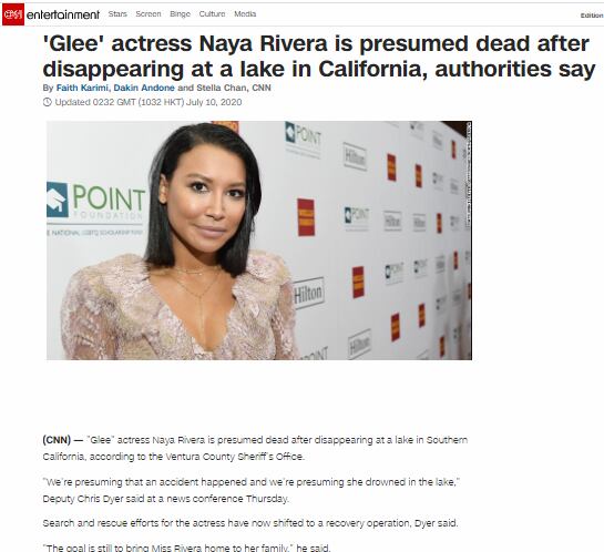 CNN informando sobre el caso de Naya Rivera. (Foto: Captura)