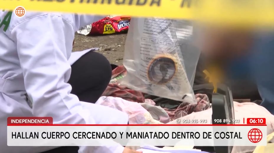 Peritos de criminalística encontraron un cuchillo y una cinta adhesiva dentro del costal donde también fue hallado el cadáver.