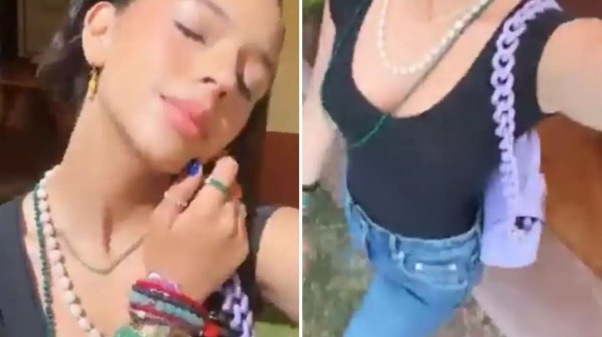 Ángela usando el bolso 'La medusa' en color lila (Foto: Ángela Aguilar / Instagram)