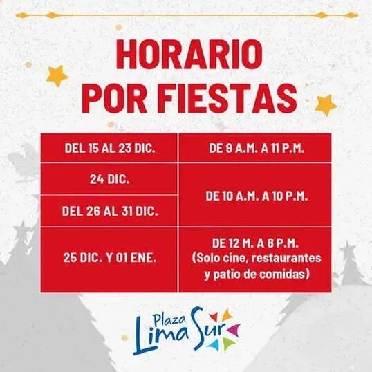Horarios de atención de Plaza Lima Sur.