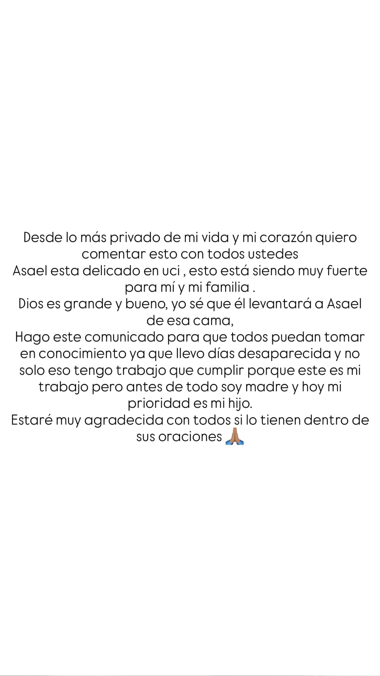 Comunicado compartido en su Instagram.