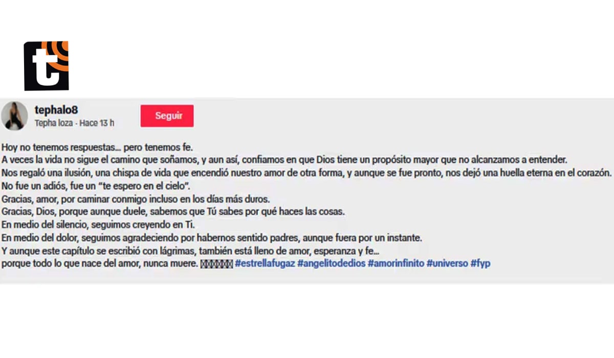 El mensaje que envió Tepha Loza para anunciar la pérdida de su bebé.