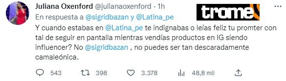 Juliana Oxenford arremete contra Sigrid Bazán.