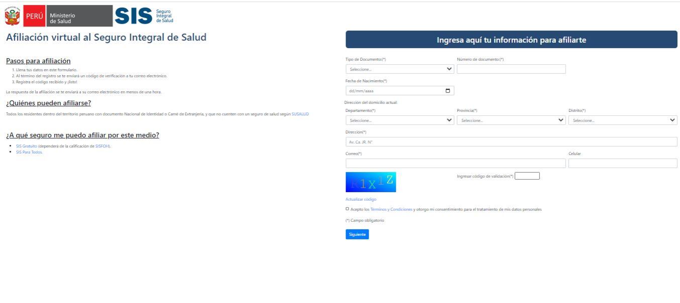 Datos a llegar si te afilias a través del portal web del SIS.
