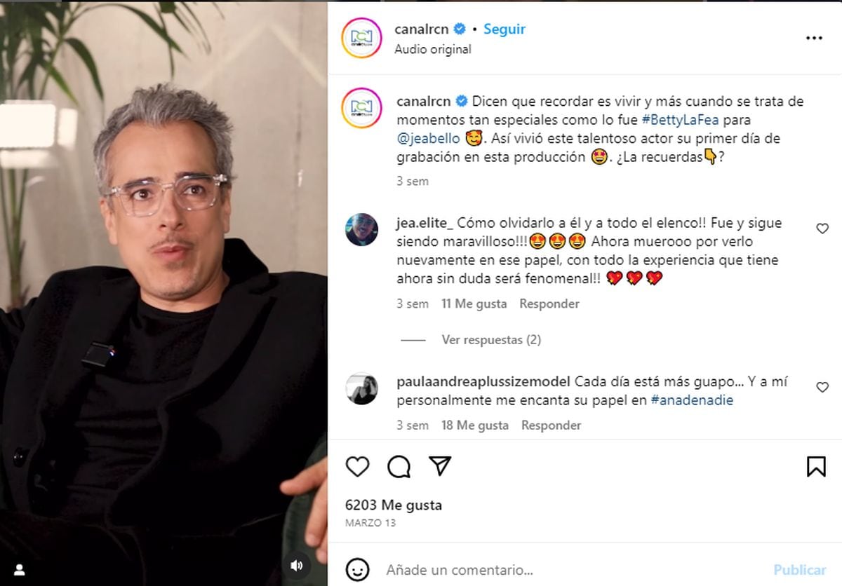 La publicación del canal RCN con la entrevista de Bello (Foto: Canal RCN / Instagram)