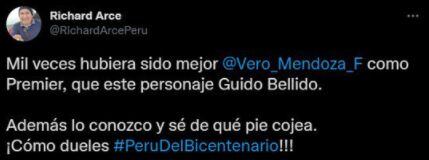 Richard Arce habló sobre la designación de Guido Bellido como premier. (Twitter)