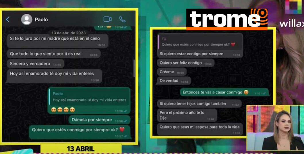 Los chats de Paolo Hurtado a Jossmery Toledo.