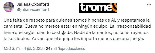 Juliana explota contra Christian Cueva.