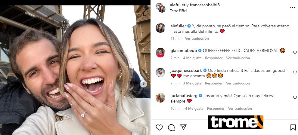 Alessandra Fuller anuncia boda. Foto: Instagram