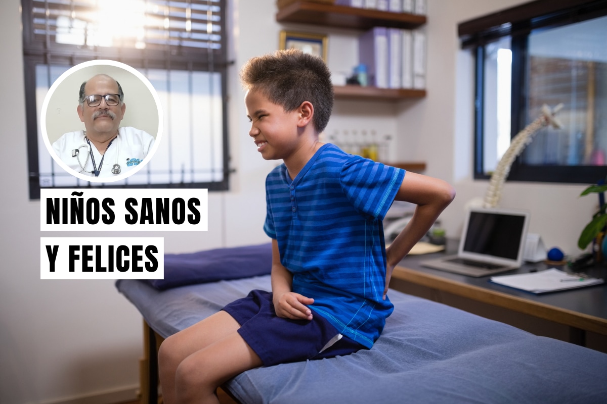 El dolor de espalda en un niño se debe con frecuencia a una mala postura, una mochila demasiado pesada o una distensión muscular por jugar o hacer deporte. Foto: composición/Istock