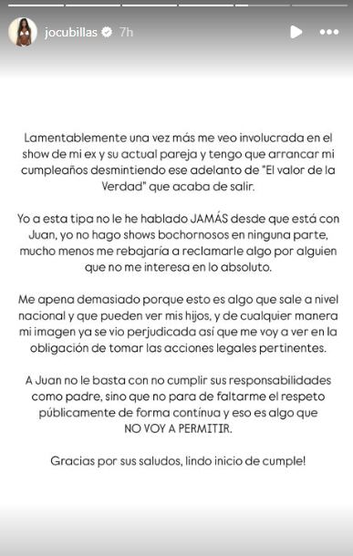 Johana Cubillas lanza comunicado