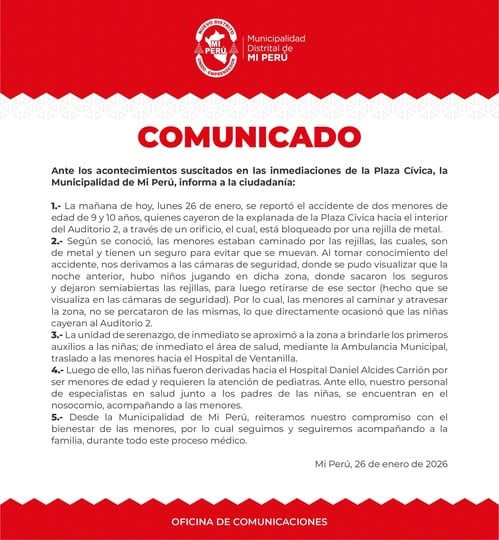 Comunicado del municipio de Mi Perú