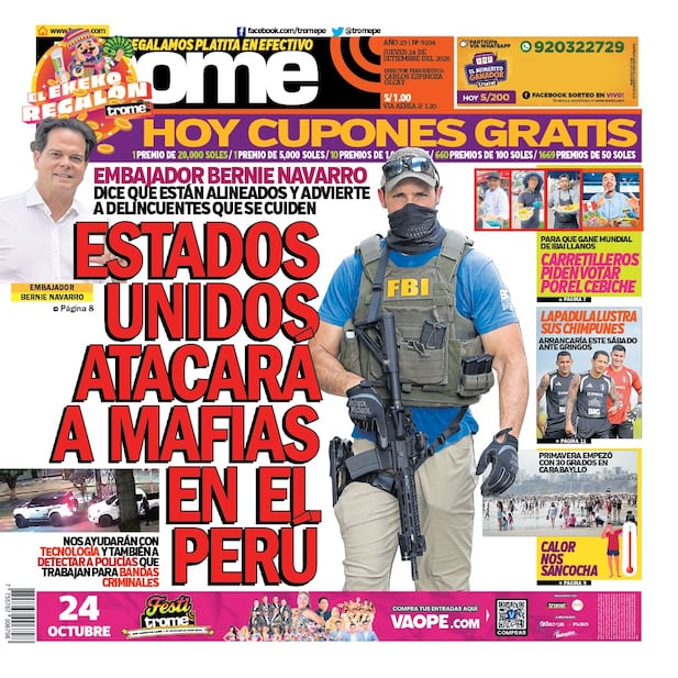 Portada Trome del jueves 24 de setiembre de 2026