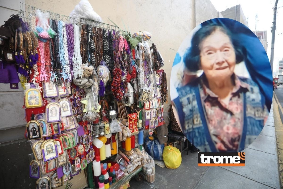 Doña Felipa Bernardita Juárez desapareció el último lunes luego que terminó de trabajar vendiendo artículos religiosos afuera de la Iglesia Las Nazarenas del centro de Lima. | Foto: Britanie Arroyo / Composición Diario Trome