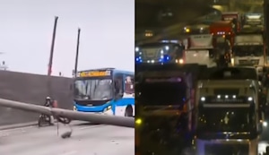 Poste cae en medio de la pista y provoca gran congestión vehicular en la vía de Evitamiento | VIDEO