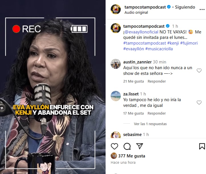 Eva Ayllón enfurece con Kenji Fujimori porque nunca ha ido a un concierto de ella.
