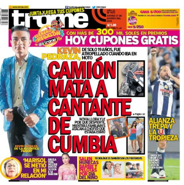 Portada impresa de Trome del jueves 17 de agosto