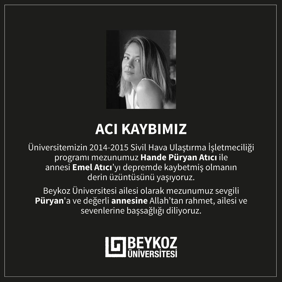 La Universidad de Beykoz lamenta la partida de Hande Püryan Atici y su madre (Foto: Beykoz Üniversitesi / Instagram)