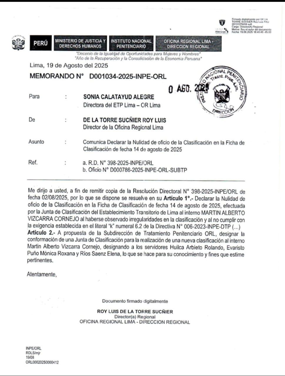 INPE anula resolución que dispuso internamiento de Vizcarra en Barbadillo, confirma vocero del expresidente