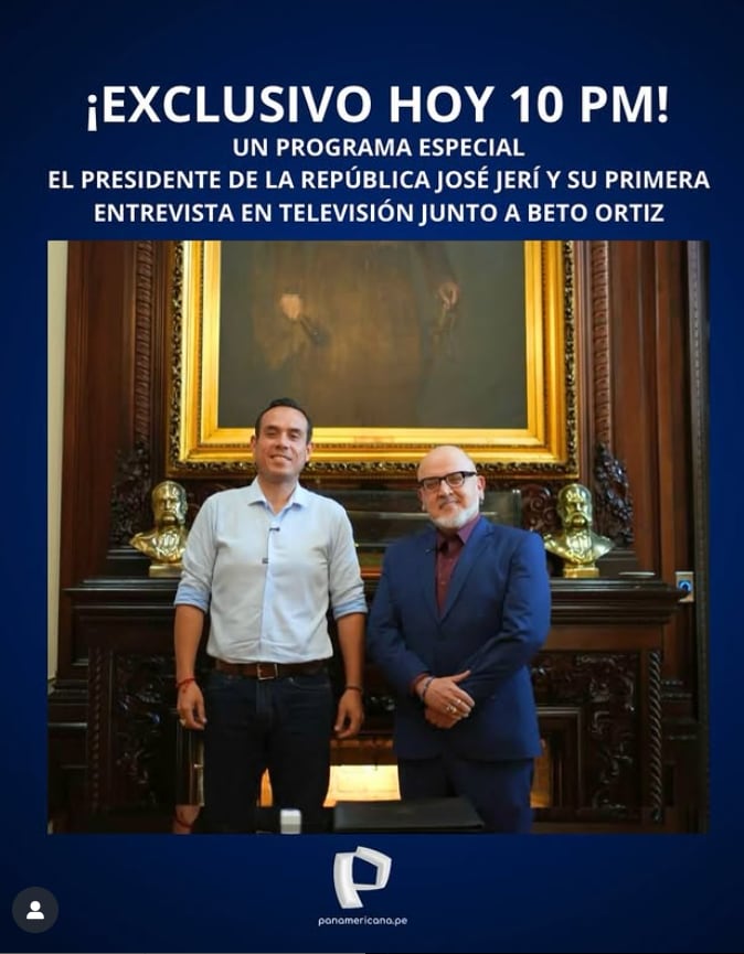 José Jerí recibió en Palacio de Gobierno al periodista Beto Ortiz. Panamericana anuncia emisión de entrevista para este domingo a las 10 p.m