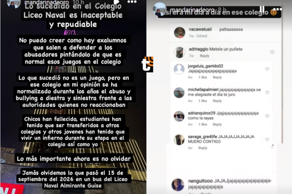 Marina Gold muestra pruebas del hostigamiento que sufría por parte de alumnos del Liceo Naval Almirante Guise.