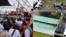 ¡Escenario se desploma en cierre de campaña! Estructura colapsa durante mitin de Somos Perú en Cajamarca y deja una herida