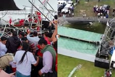 ¡Escenario se desploma en cierre de campaña! Estructura colapsa durante mitin de Somos Perú en Cajamarca y deja una herida