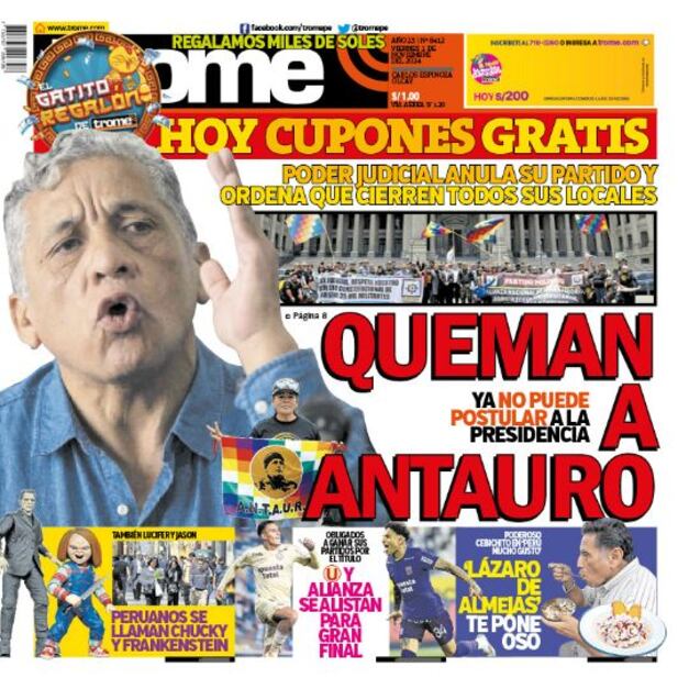 Portada impresa de Trome del viernes 1 de noviembre de 2024