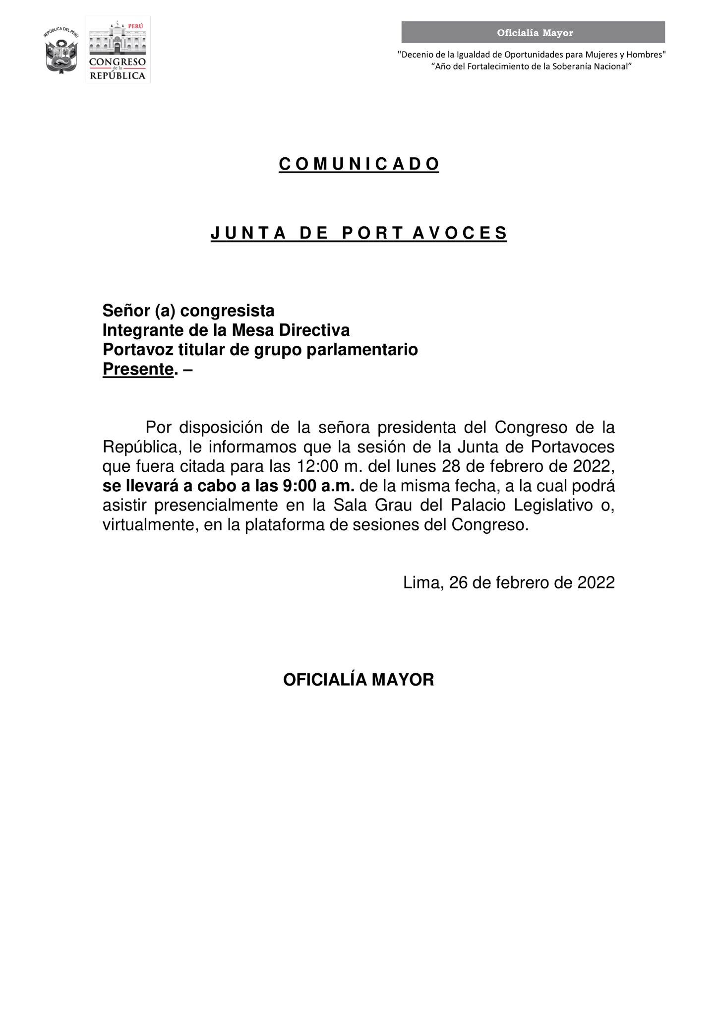 Citación para la Junta de Portavoces. (Foto: Congreso)