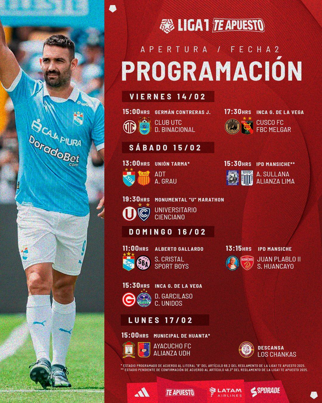 La programación de la fecha 2 del Torneo Apertura 2025. (Imagen: Liga 1)