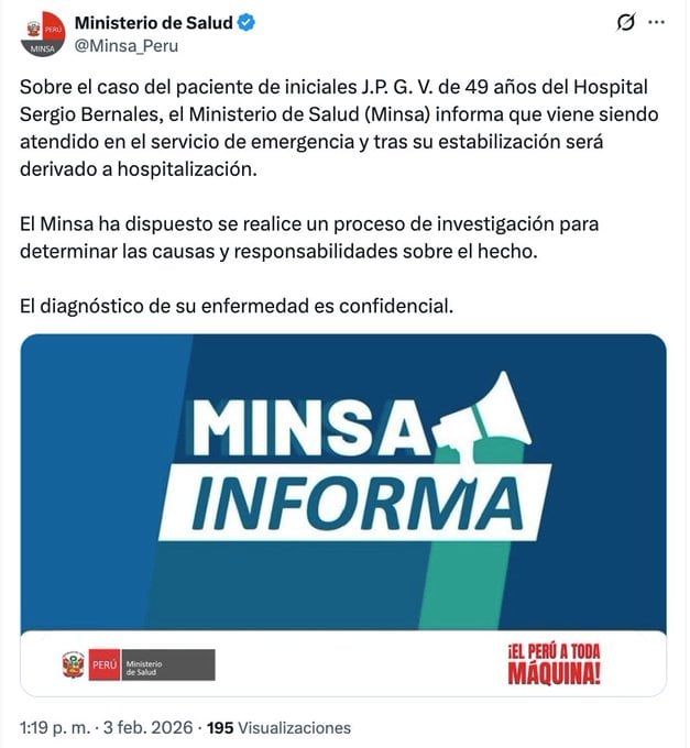 Ministerio de Salud se pronunció por imagen de paciente con TBC tendido en el suelo. (Minsa)