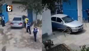 Surco: hombre enfurecido, derriba tranquera y escapa con su auto del depósito
