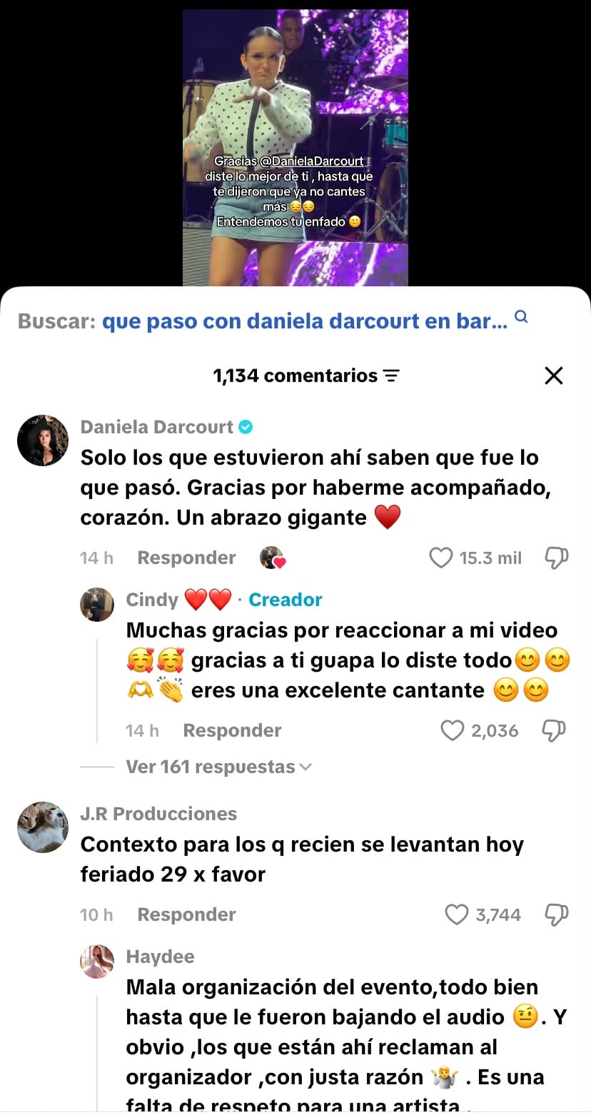 Daniela Darcourt se defiende contra las críticas.