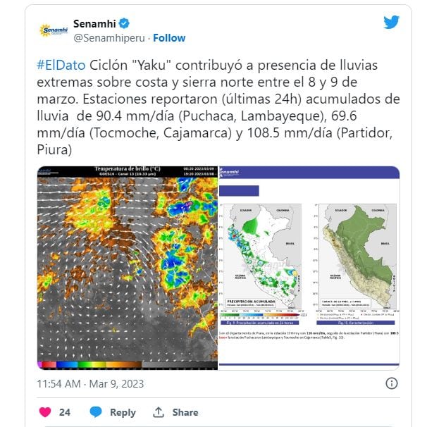 Yaku influye en las precipitaciones extremas en Perú.