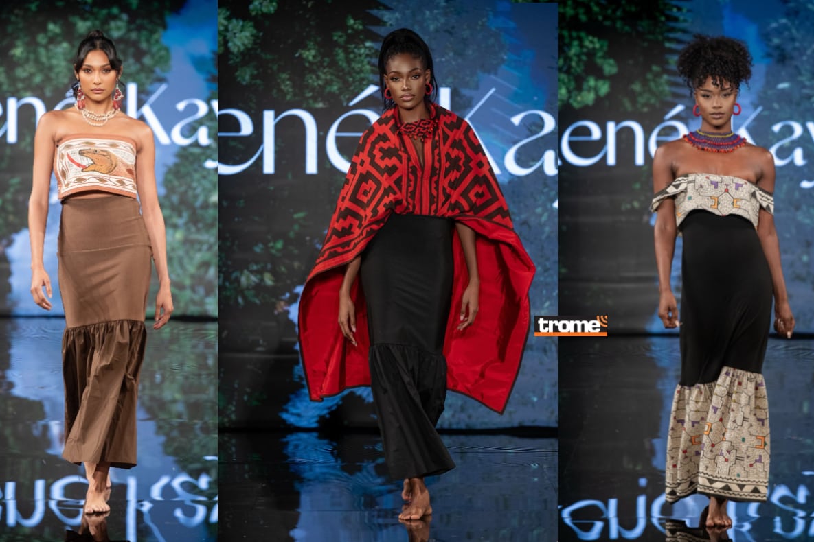 El arte textil kené shipibo-konibo en la moda internacional contemporánea del Nueva York Fashion Week. Descubre más de Kené Kaya, (Entrevista: Isabel Medina / Foto composición: Getty Images/Kené Kaya/ Trome)