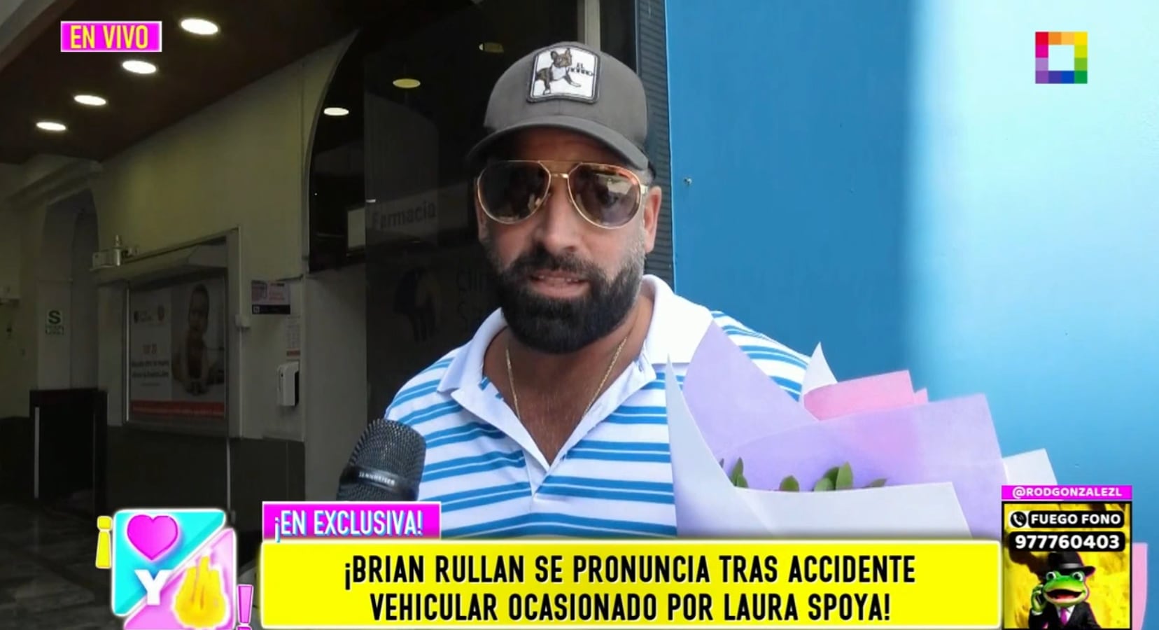 Brian Rullan visita a Laura Spoya en la clínica tras aparatoso accidente vehicular.