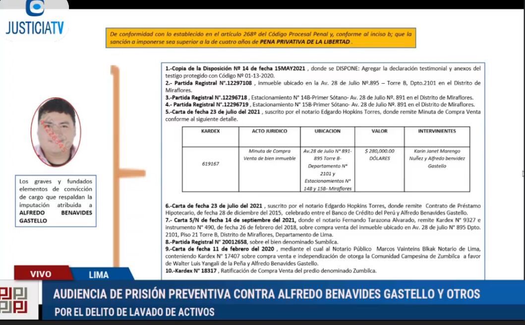 Benavides es acusado del presunto delito de lavado de activos.