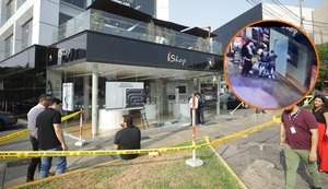 Miraflores: banda de ladrones rompen mampara a combazos y roban equipos en tienda Ishop
