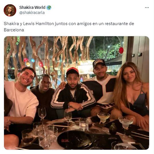 Shakira y Lewis Hamilton fueron vistos cenando juntos en Barcelona. (Foto: Twitter)