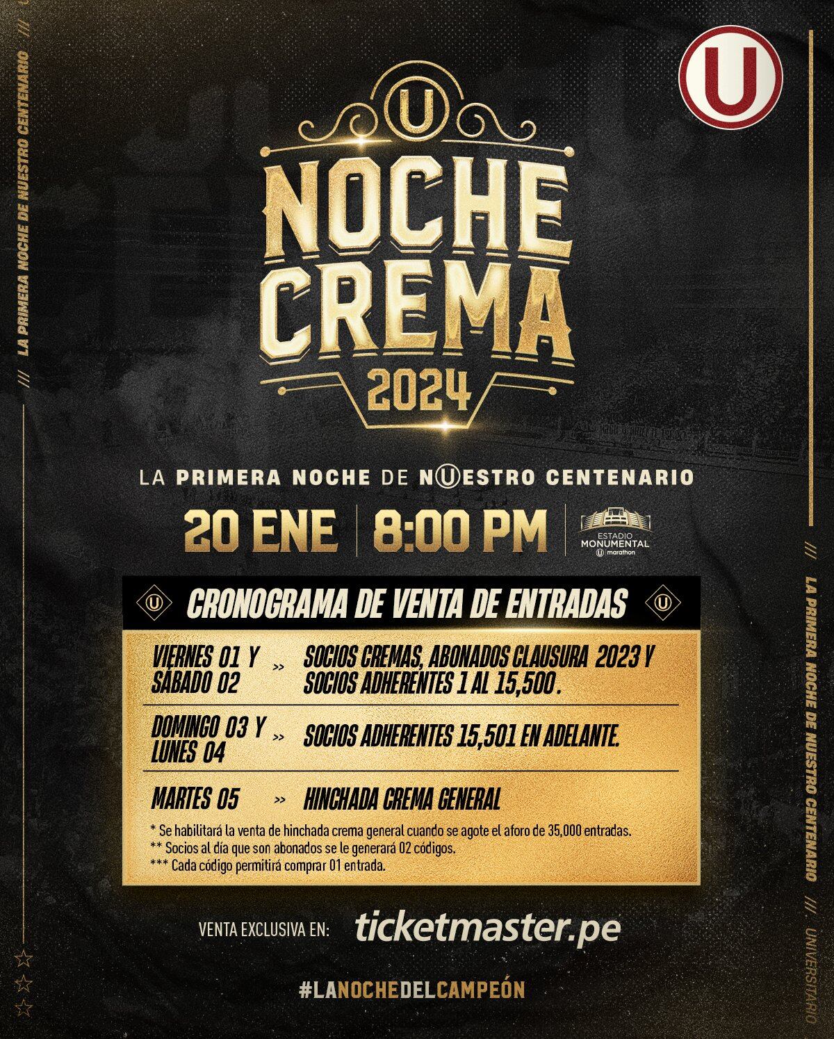 Universitario estableció el cronograma de la venta de entradas para la Noche Crema 2024. (Imagen: Universitario)