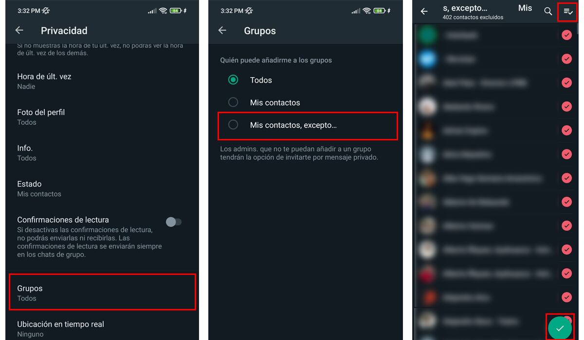Últimas funciones para seleccionar la configuración.