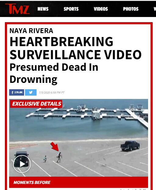 TMZ publicó un video de los últimos momentos de Naya Rivera con vida. (Foto: Captura)
