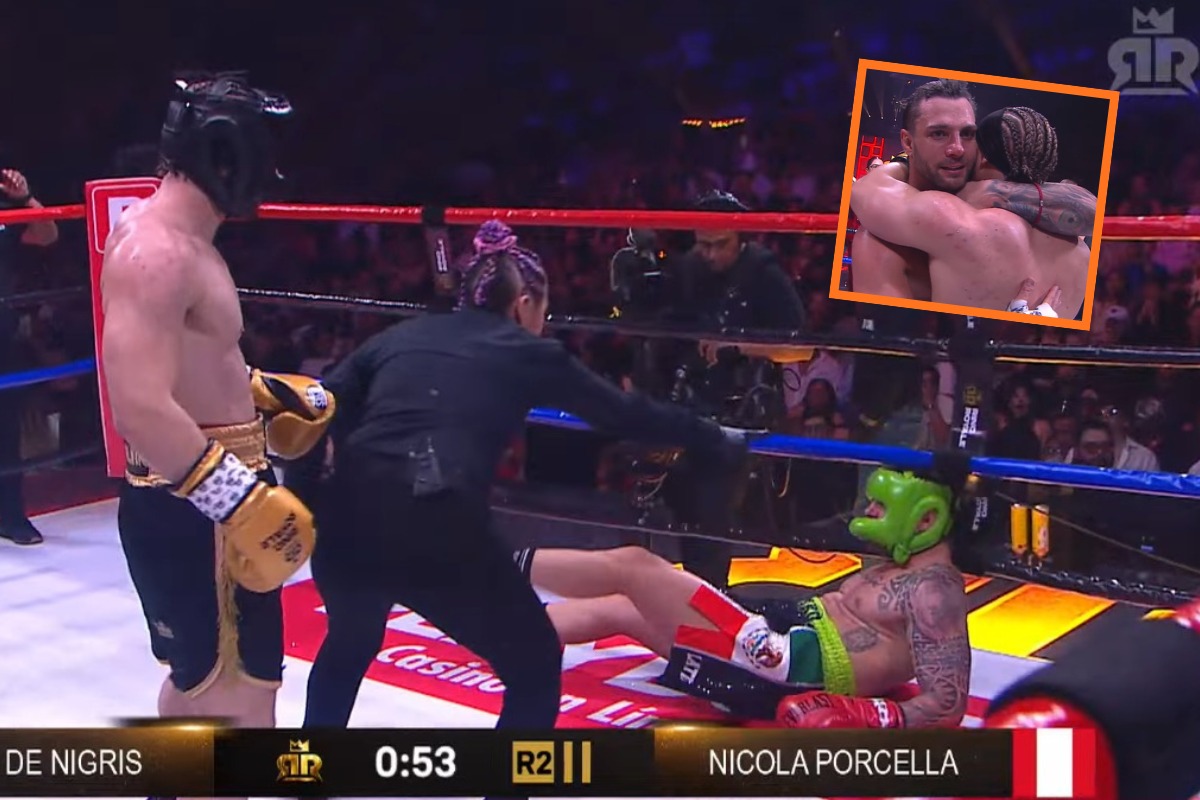 Nicola Porcella se fue a la lona en el segundo asalto. (YouTube Ring Royale)