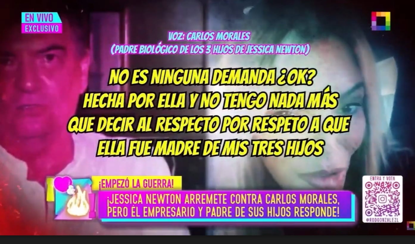 Carlos Morales responde luego que Jessica Newton dijera que tiene en su poder su casa.