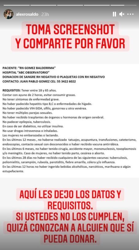 También dejó los datos para los que puedan ayudar (Foto: Alessandra Rosaldo / Instagram)