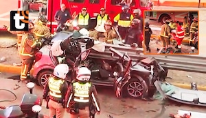 ¡Escalofriante accidente! Auto termina destrozado tras brutal choque contra guardavías en la Vía Expresa