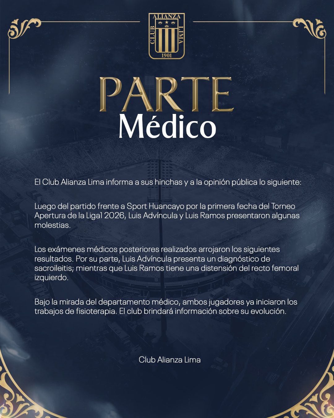 Alianza Lima confirmó las bajas de Luis Ramos y Luis Advíncula. (Imagen: Alianza Lima)