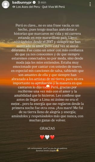 Bad Bunny envía mensaje al Perú en medio de las Elecciones 2026.