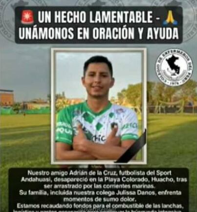 El futbolista Adrián de la Cruz Danos, integrante del Club Deportivo Sport Andahuasi, ingresó al mar pese al fuerte oleaje.