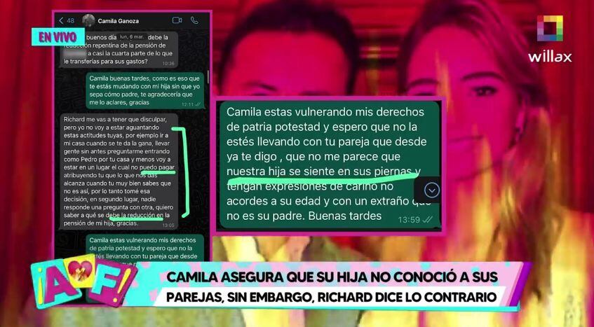Richard Acuña le reclamó a Camila Ganoza que deje que su hija se siente en las piernas de su nueva pareja. (Foto: Captura)